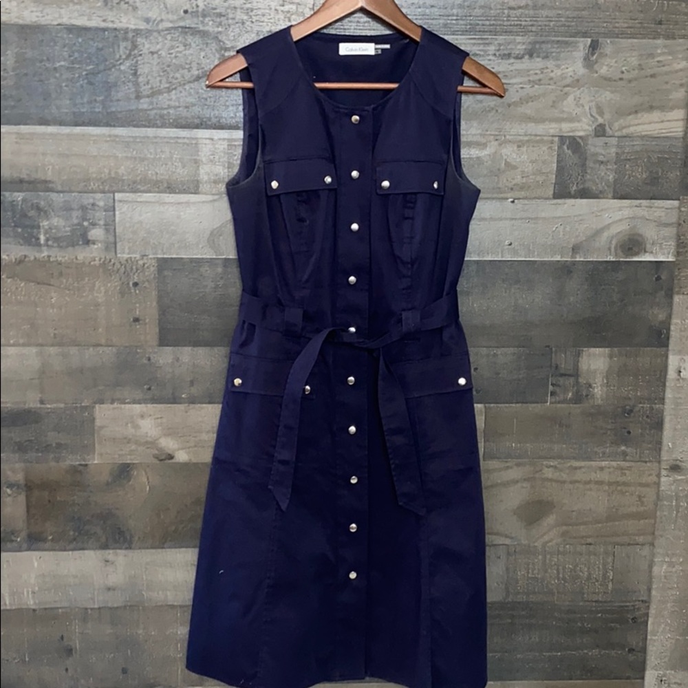 Classy Navy Blue Calvin Klein Sleeveless Button Down Dress
